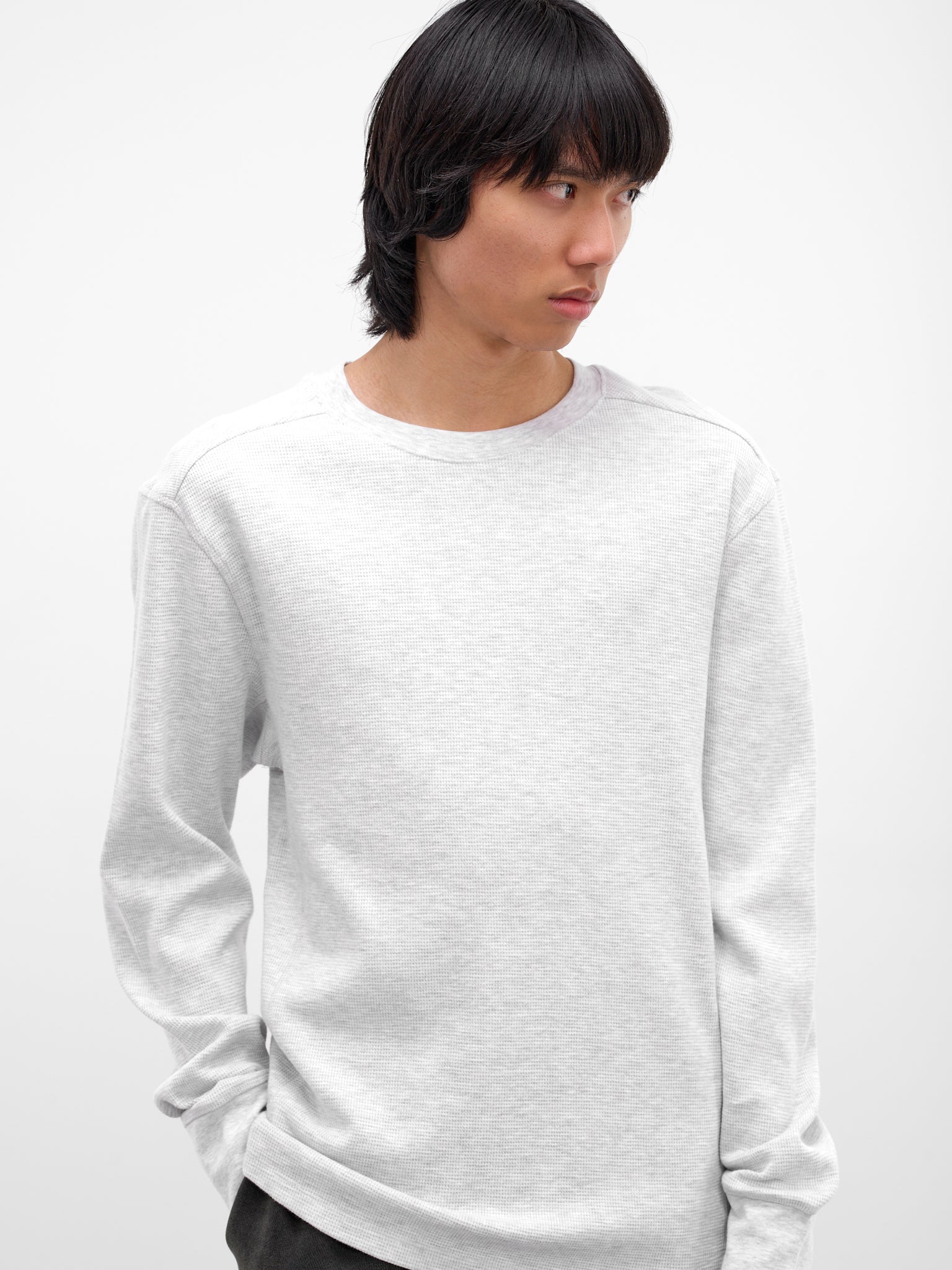 Gray Waffle-Knit Thermal Tee (TO04012-HEATHER-GREY)