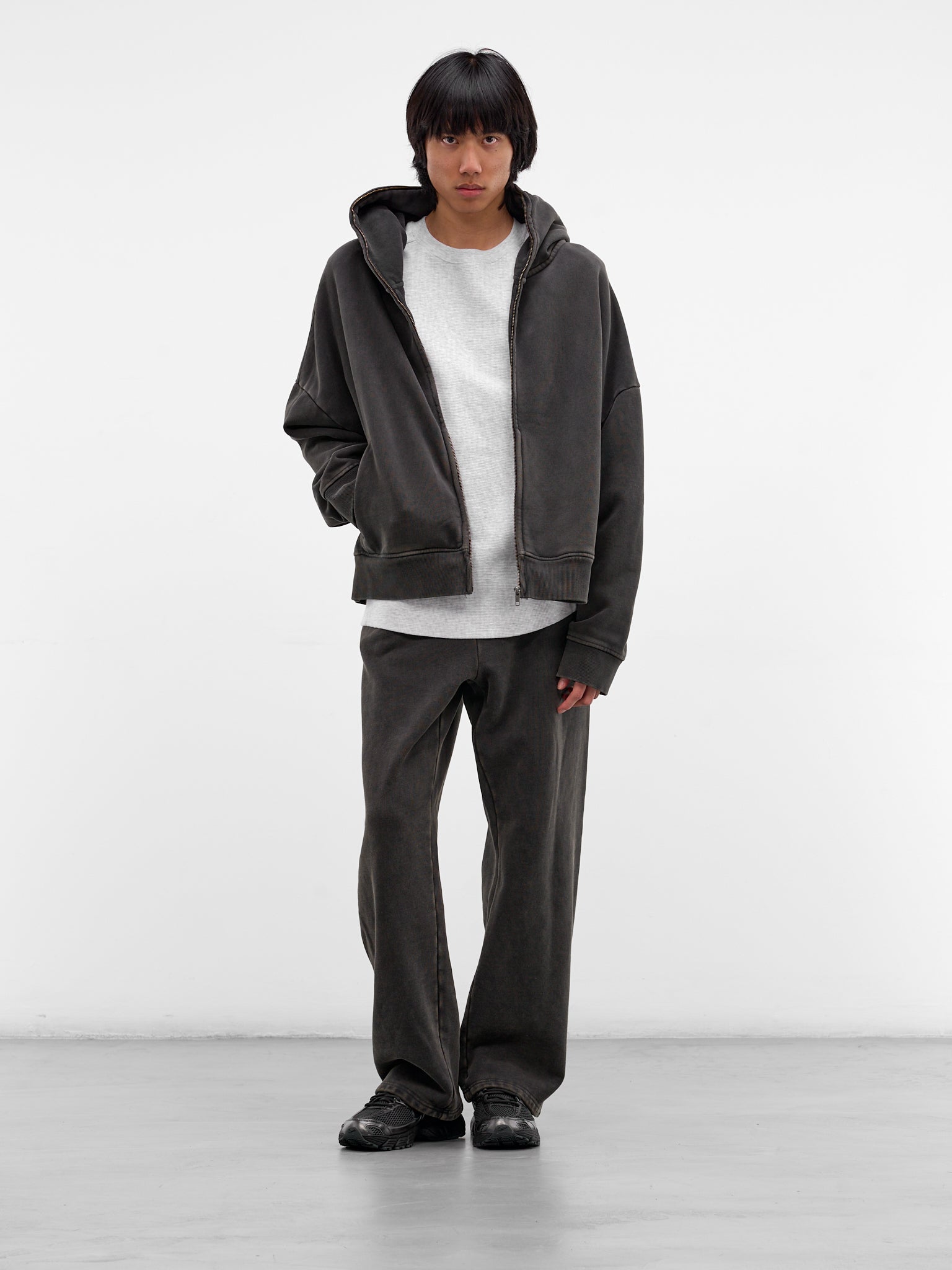 Washed Black Oversized Zip-Up Hoodie (HO03012-WASHED-BLACK)