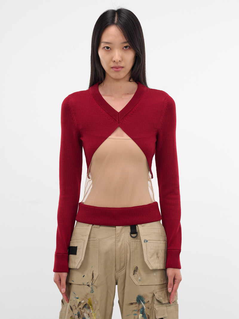 Burgundy Floating Panel V-Neck Sweater (TO05970-0275-BURGUNDY)