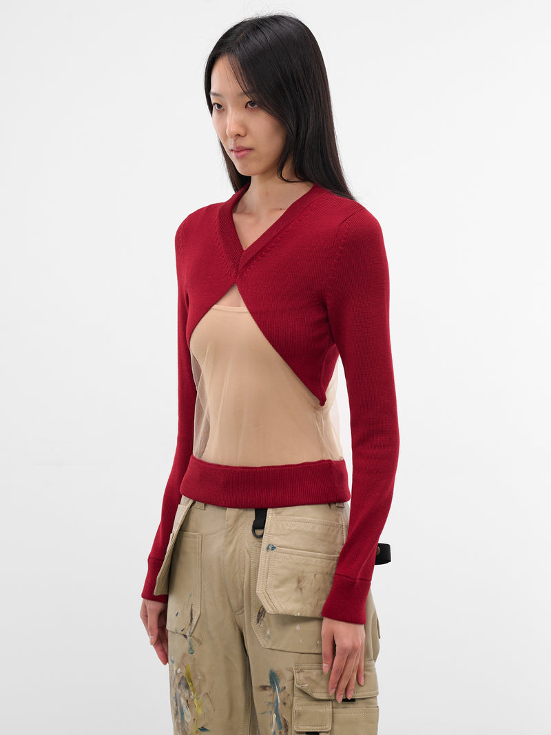 Burgundy Floating Panel V-Neck Sweater (TO05970-0275-BURGUNDY)
