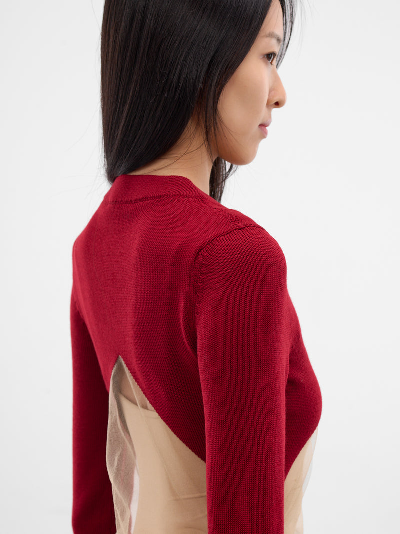 Burgundy Floating Panel V-Neck Sweater (TO05970-0275-BURGUNDY)