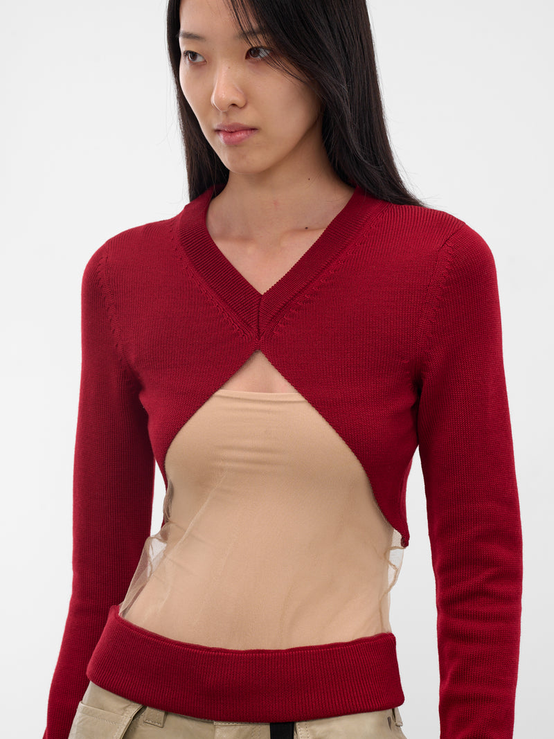Burgundy Floating Panel V-Neck Sweater (TO05970-0275-BURGUNDY)