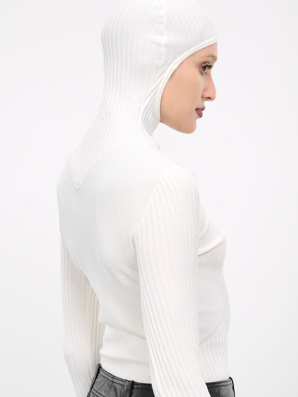 Rib-Knit Hoodie Top (TO107704730060-IVORY)