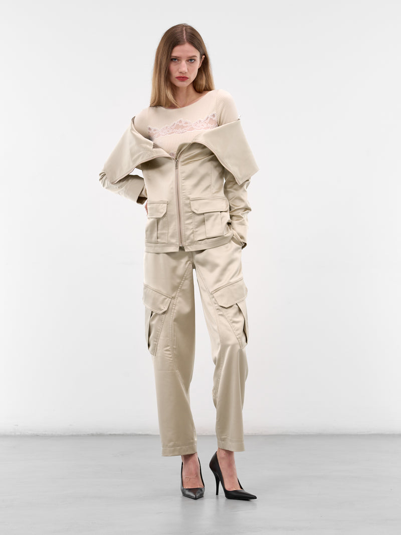 Ecru Satin Balloon Cargo Pants (PA050-ECRU)