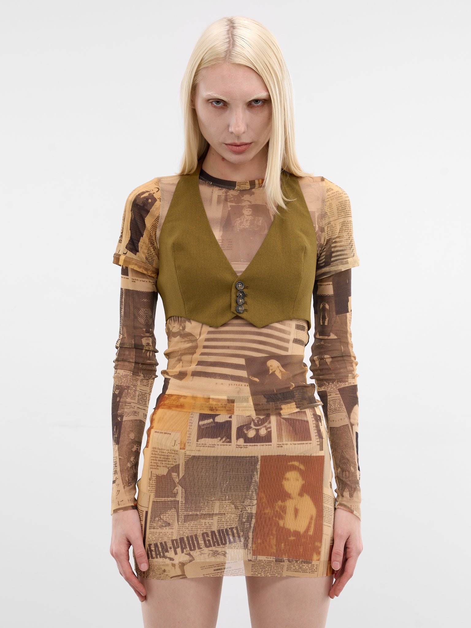 Olive Wool Cropped Halter Vest (TO408-W058-89-OLIVE-GREEN)