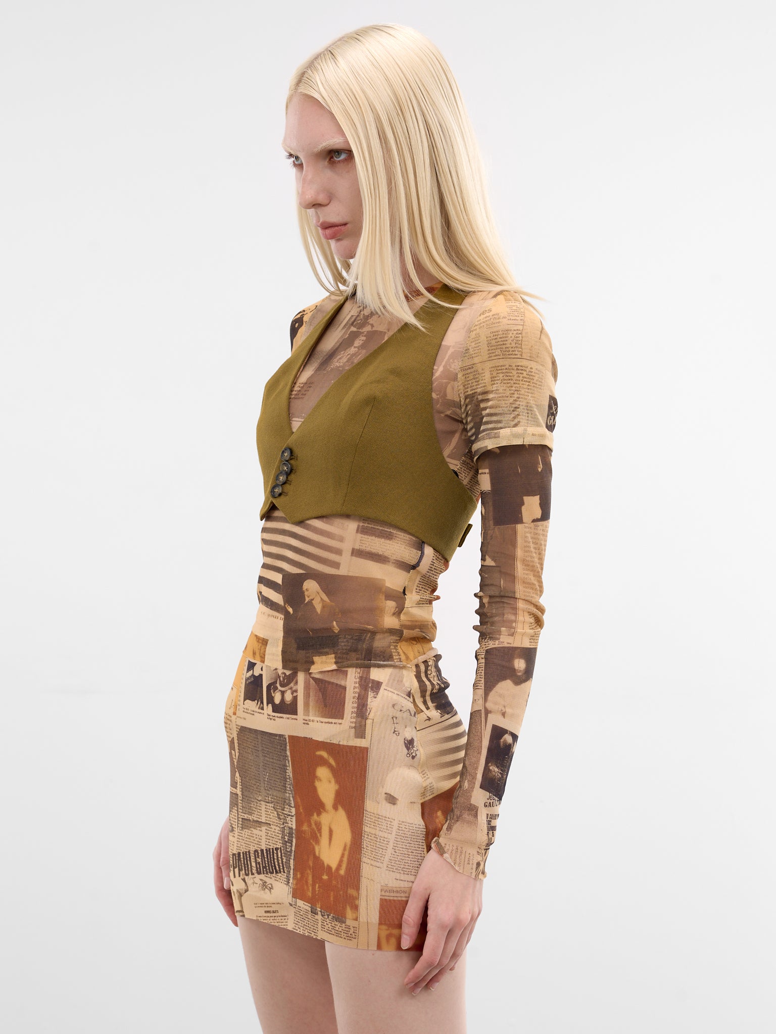 Olive Wool Cropped Halter Vest (TO408-W058-89-OLIVE-GREEN)