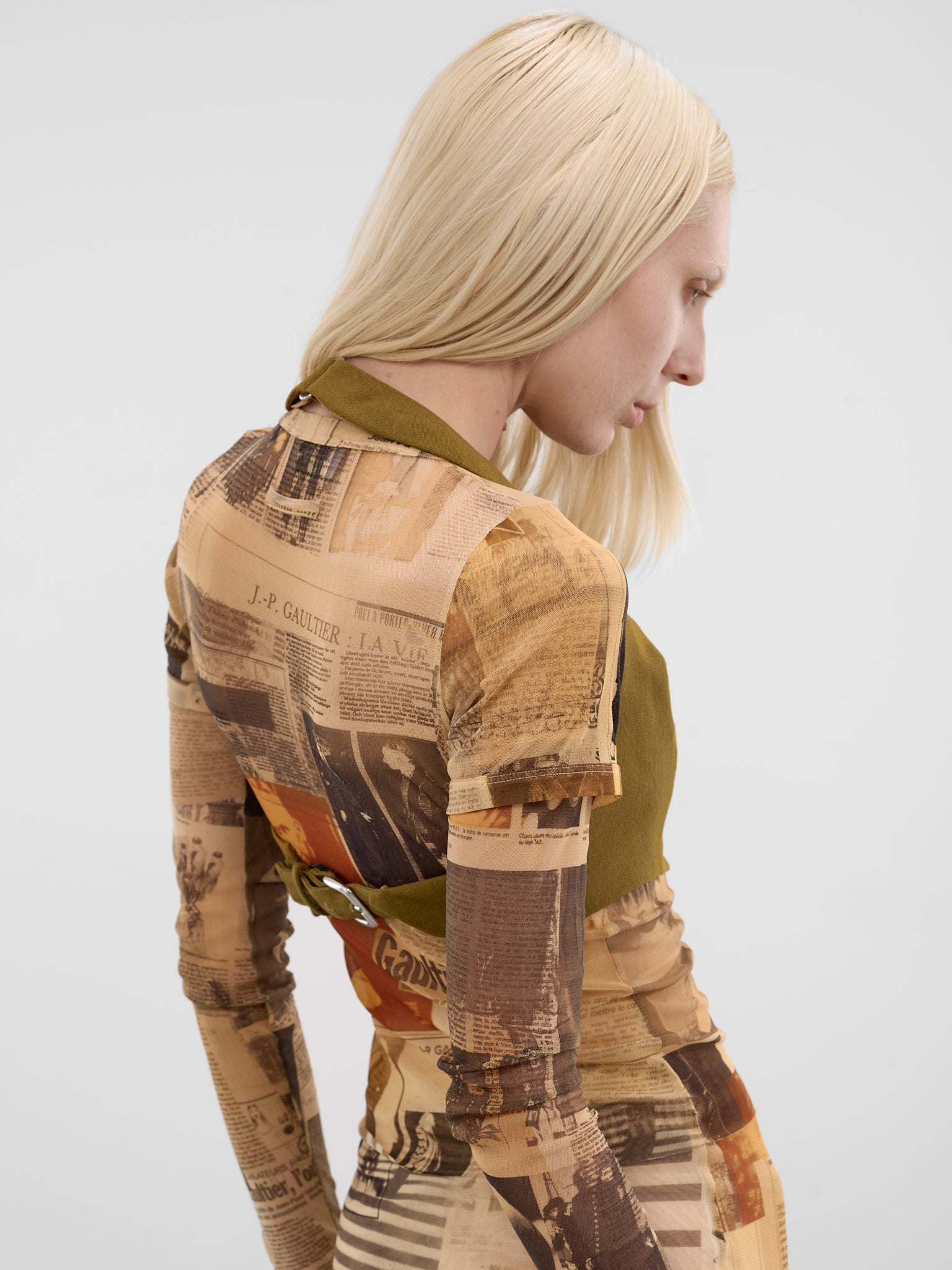 Olive Wool Cropped Halter Vest (TO408-W058-89-OLIVE-GREEN)