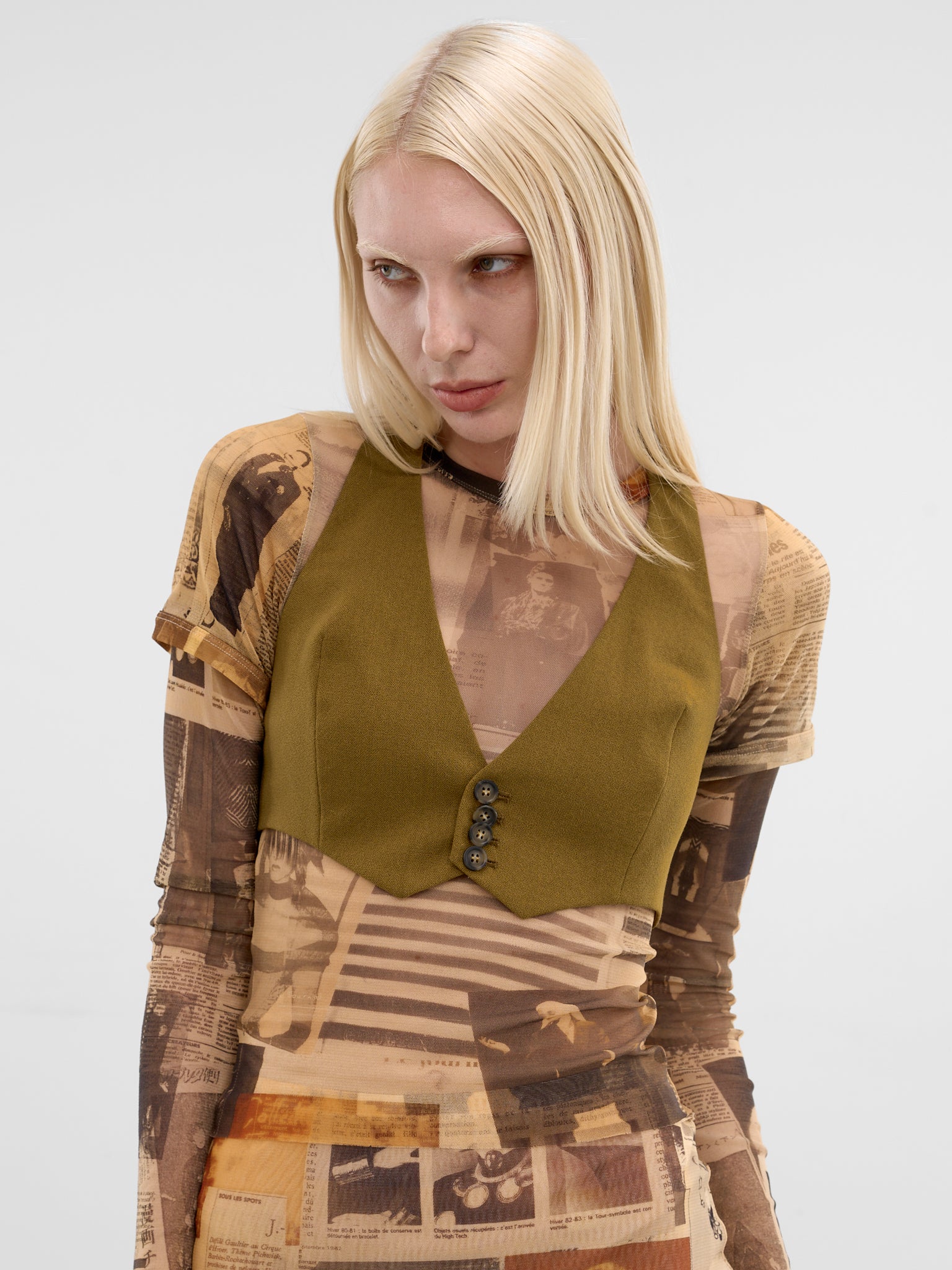 Olive Wool Cropped Halter Vest (TO408-W058-89-OLIVE-GREEN)