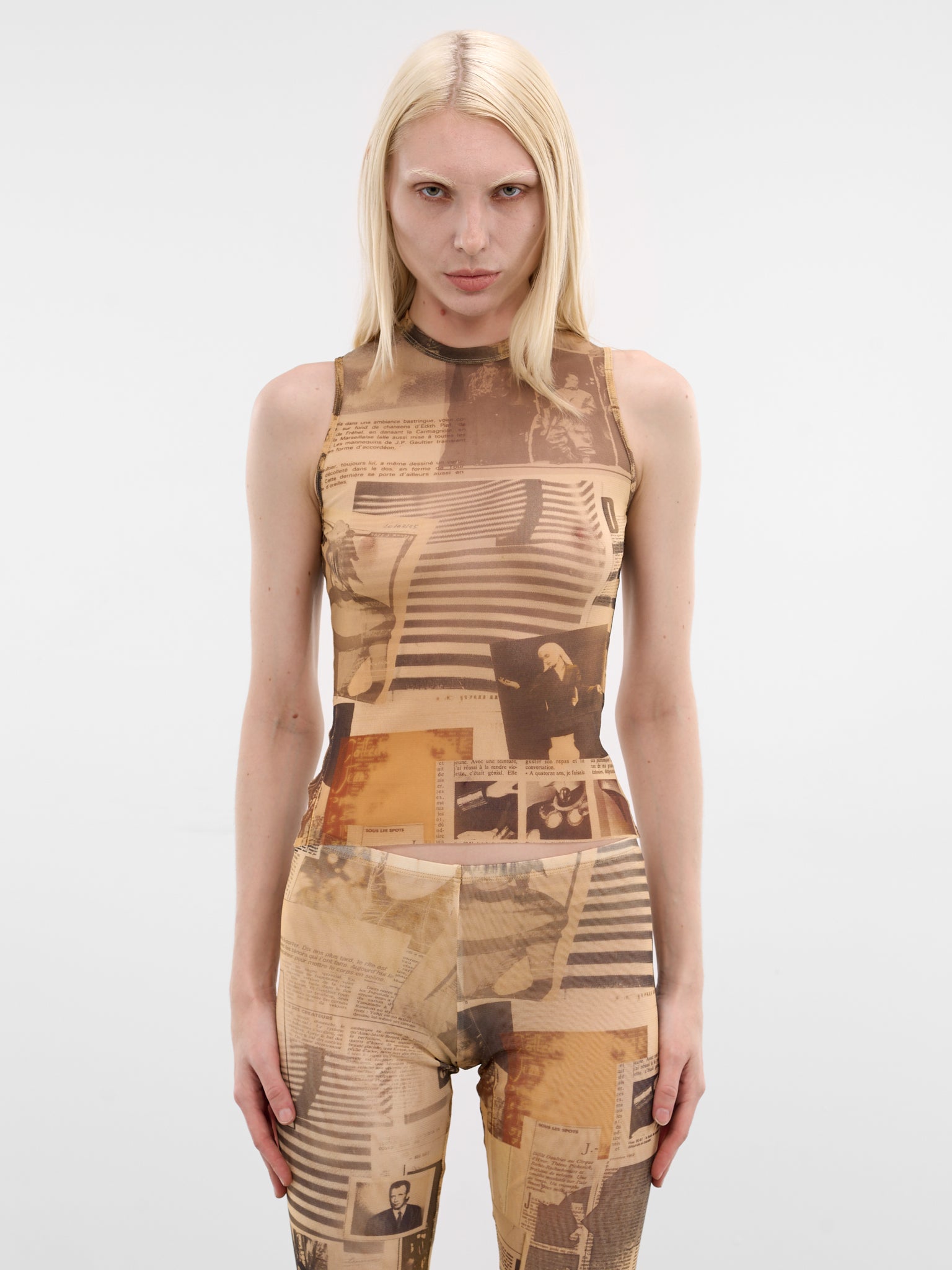 Beige Journal Print Mesh Tank (TO415-M013P-030830-ECRU-LIGHT)