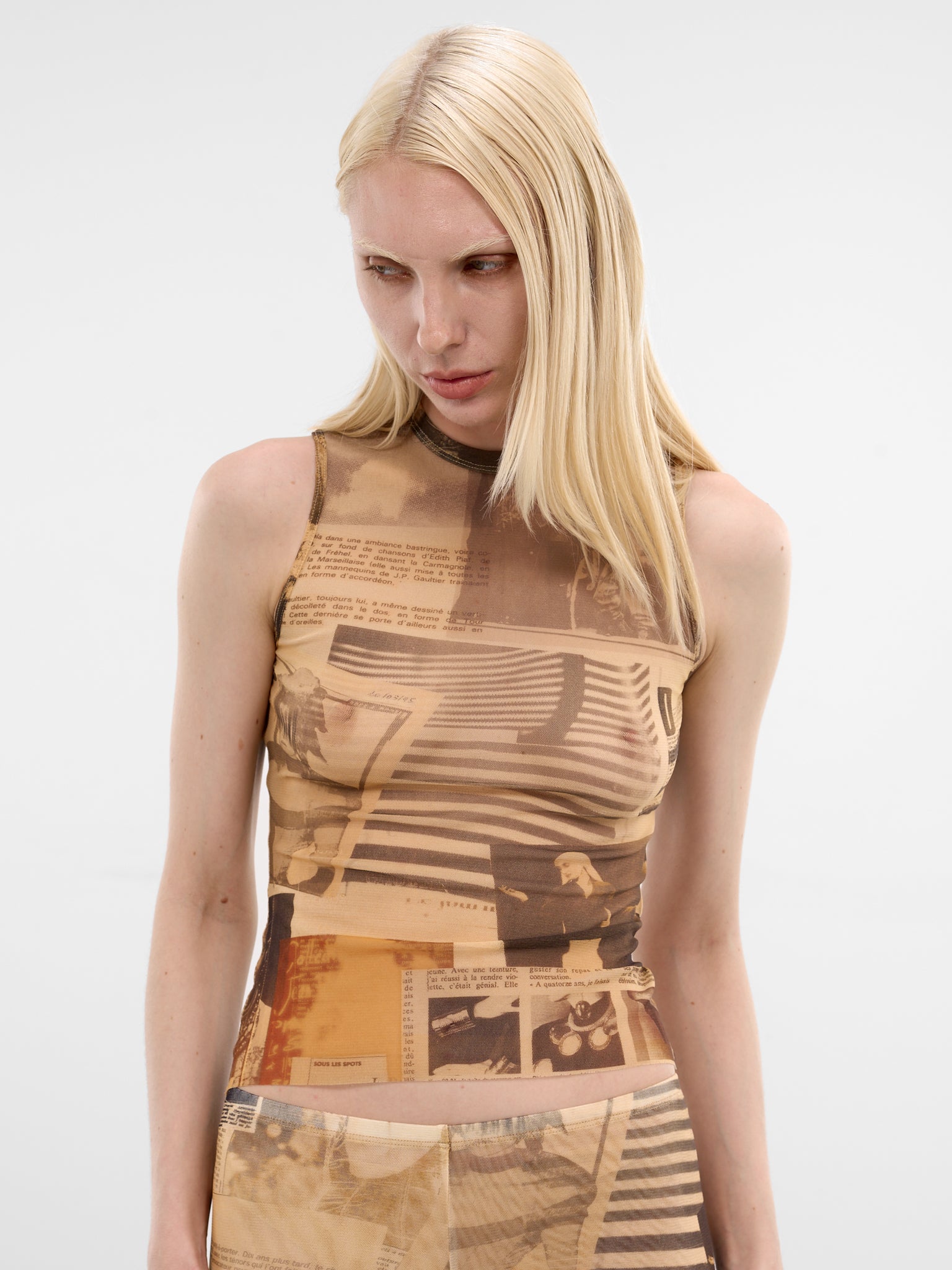 Beige Journal Print Mesh Tank (TO415-M013P-030830-ECRU-LIGHT)