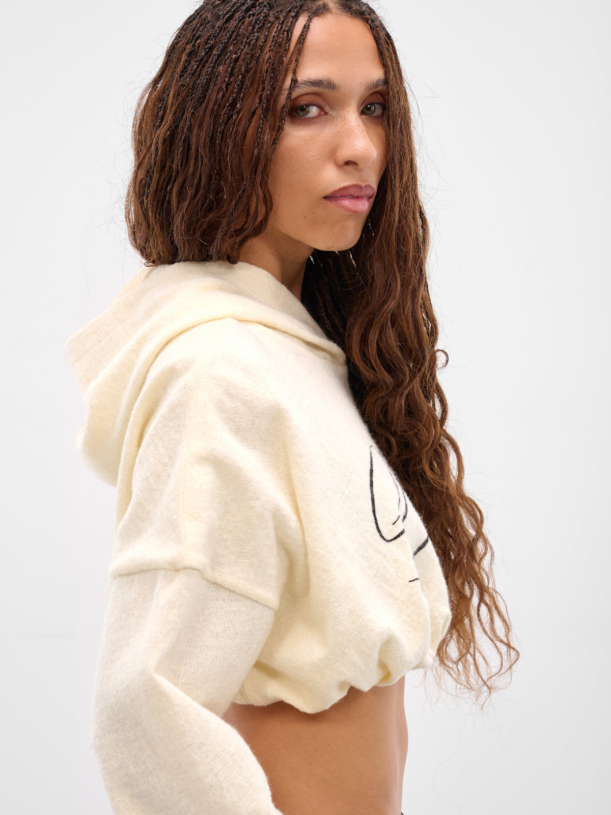 White Wool Graphic Cropped Hoodie (TOP-04WH-WHITE)