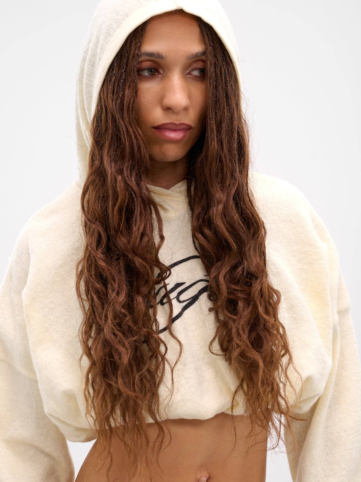 White Wool Graphic Cropped Hoodie (TOP-04WH-WHITE)