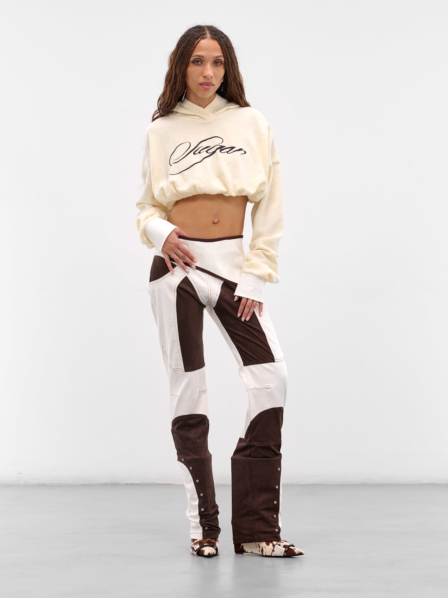 White & Brown Deconstructed Panel Pants (PA-01-WHITE-BROWN)