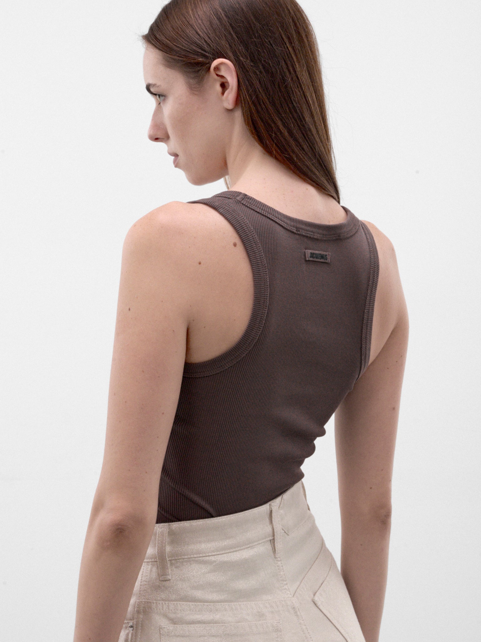 Brown Cotton Ribbed Tank Top (TOW00158AJ00125-BROWN)