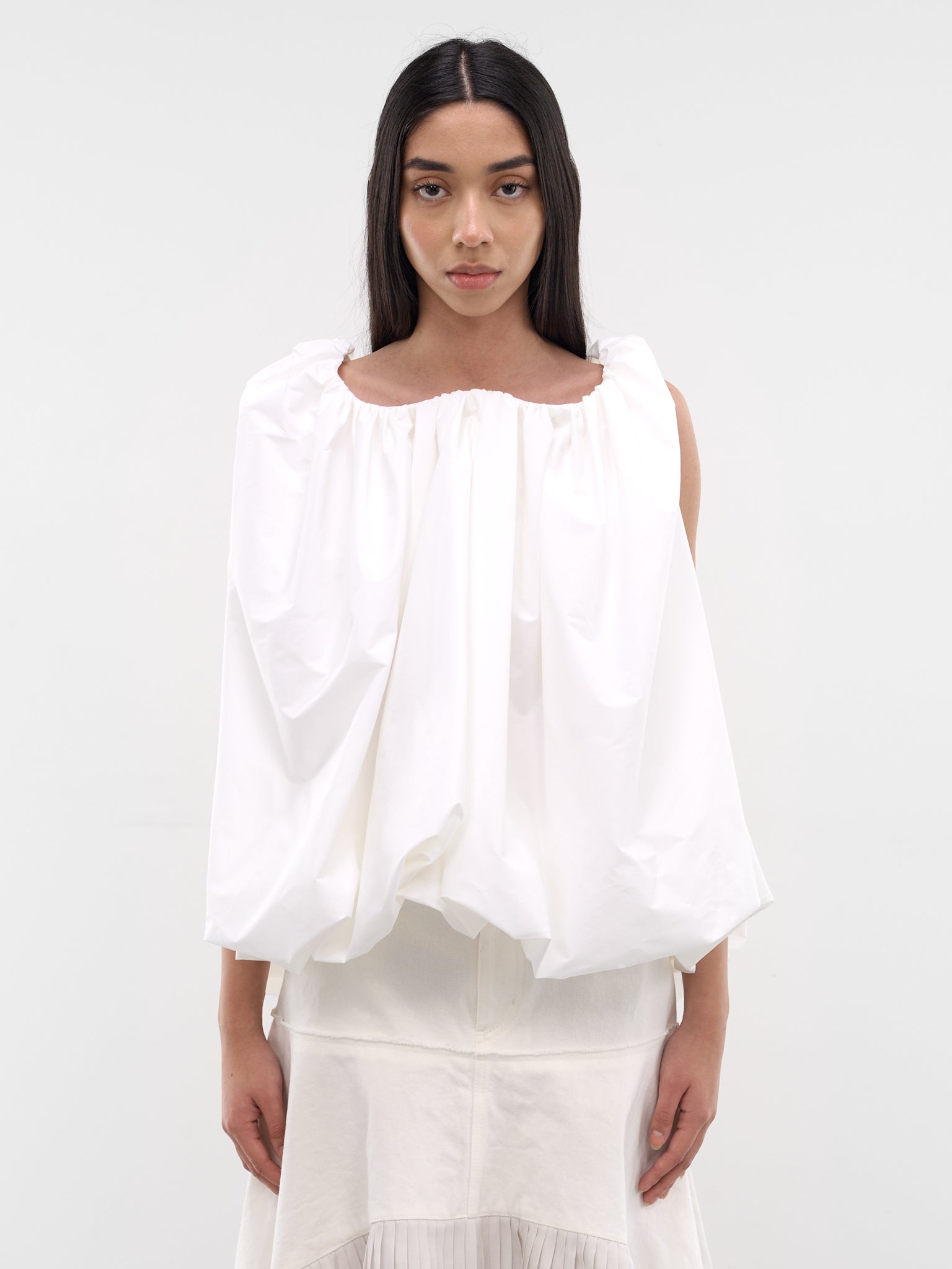White Draped Bouffant Bubble Blouse (TOW00888AW00770-WHITE)