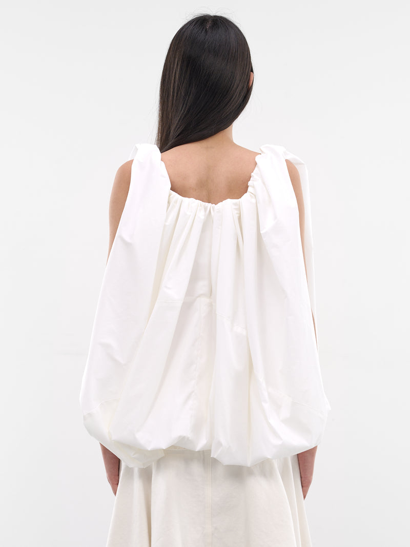 White Draped Bouffant Bubble Blouse (TOW00888AW00770-WHITE)