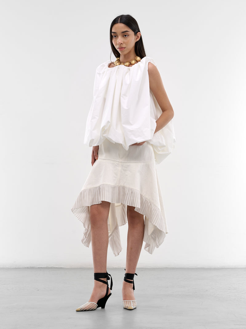 White Draped Bouffant Bubble Blouse (TOW00888AW00770-WHITE)