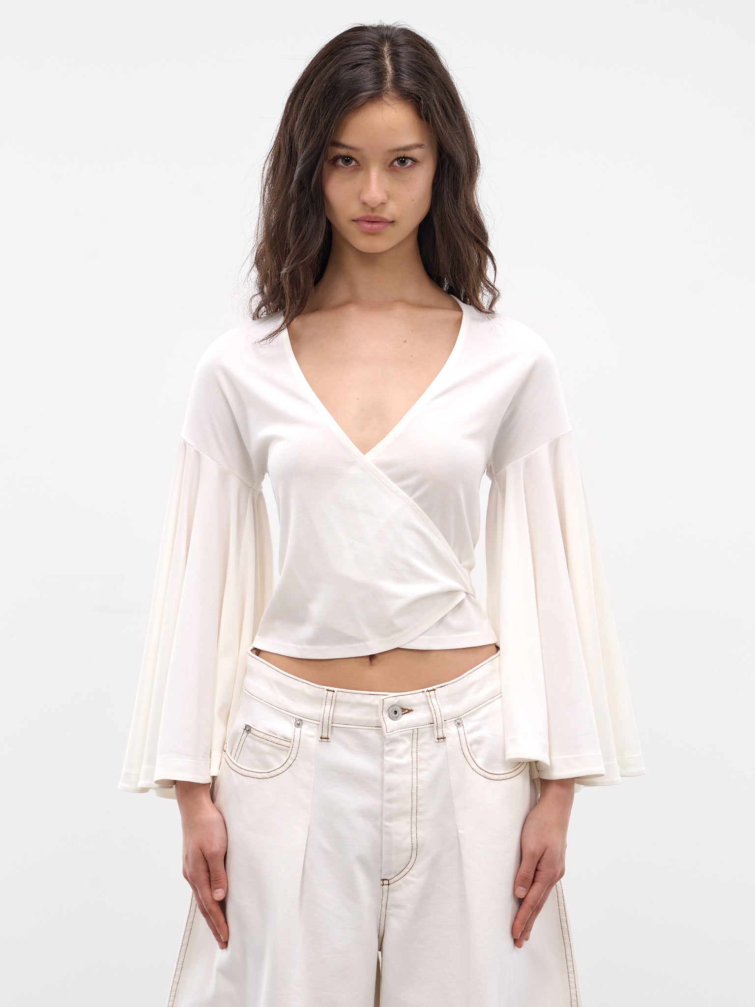 White Tie-Fastened Draped Blouse (TOW00905AJ00254-WHITE)