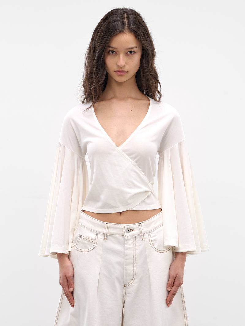 White Tie-Fastened Draped Blouse (TOW00905AJ00254-WHITE)