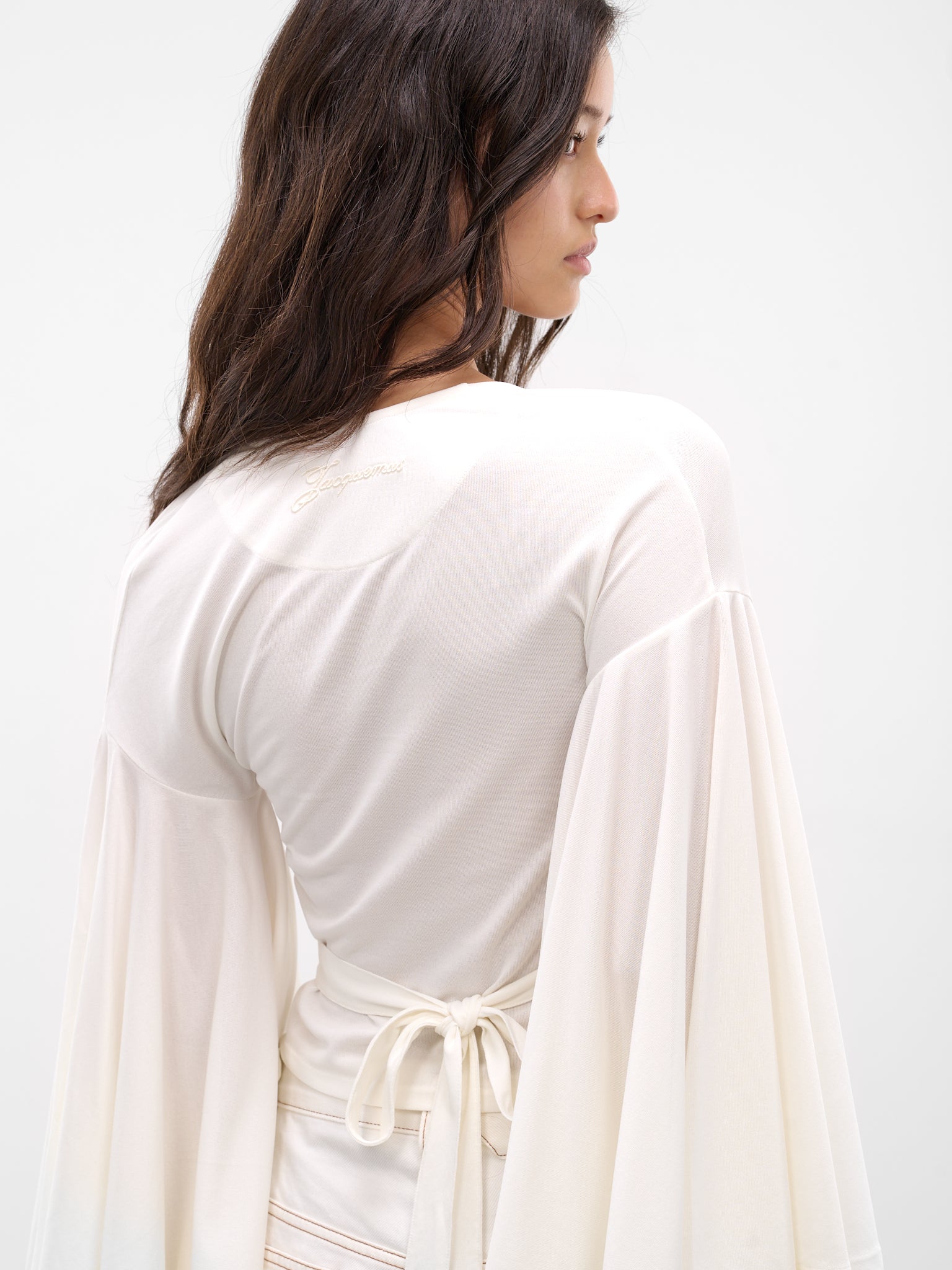 White Tie-Fastened Draped Blouse (TOW00905AJ00254-WHITE)