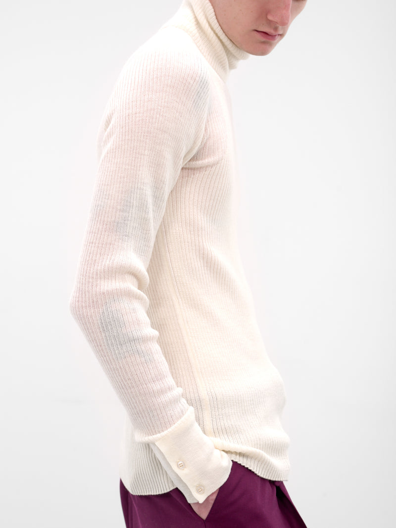 White Rib-Knit Turleneck Sweater (TP-001-B-WHITE)