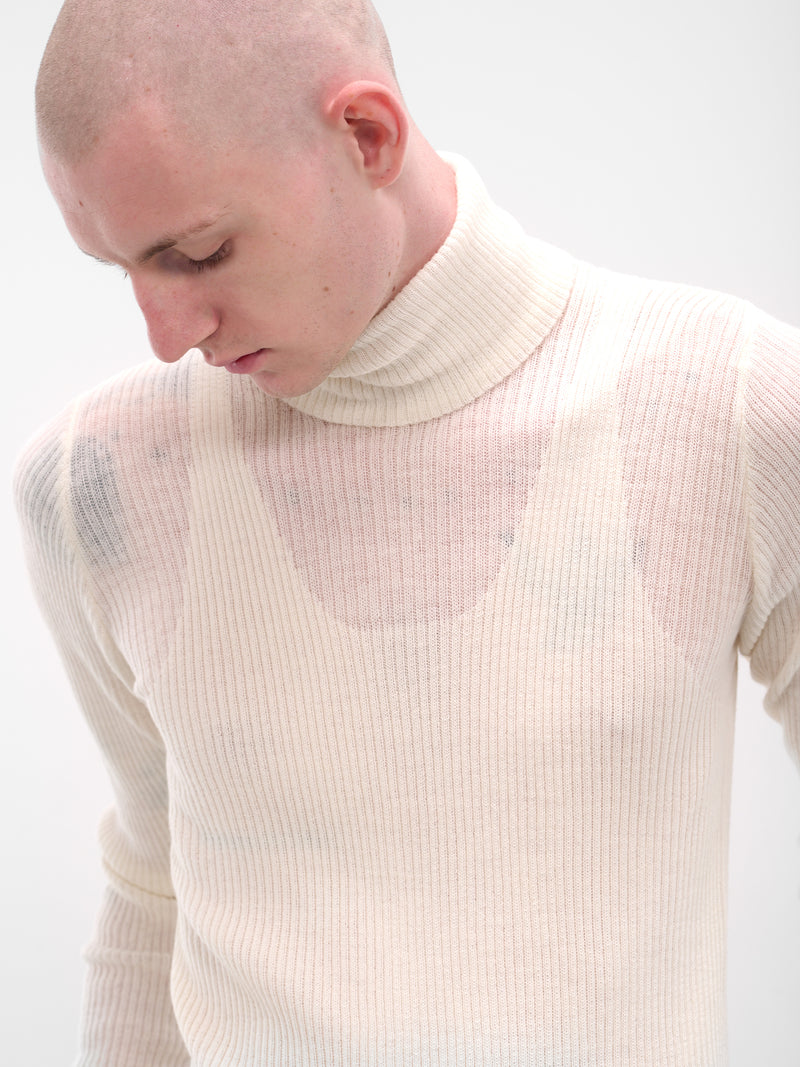 White Rib-Knit Turleneck Sweater (TP-001-B-WHITE)