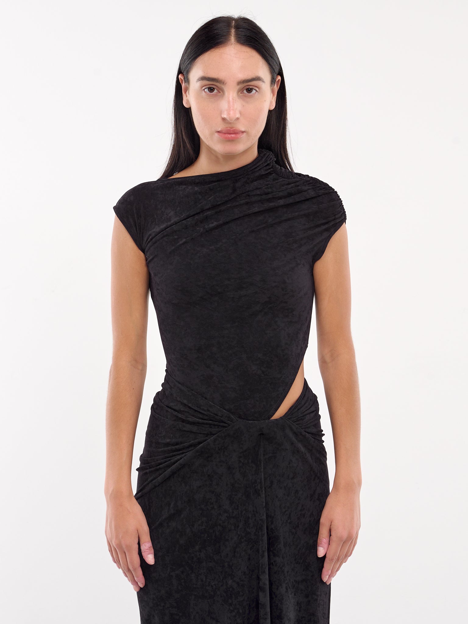 Gathered Velvet Jersey Top (TP02T1BL900-BLACK) Gathered Velvet Jersey Top (TP02T1BL900-BLACK)