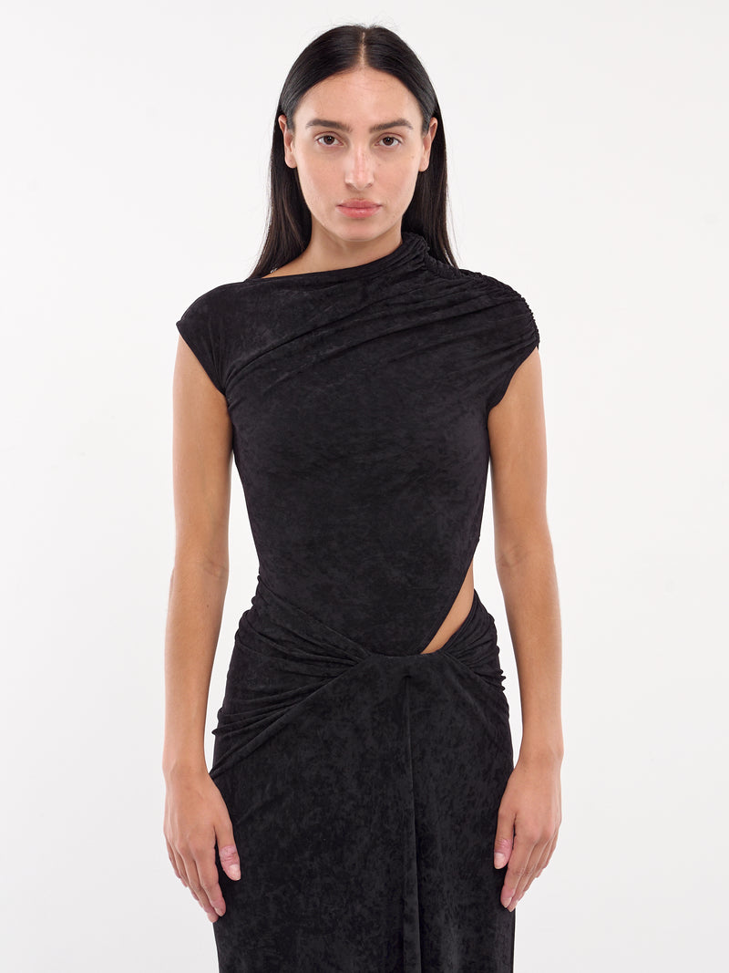 Gathered Velvet Jersey Top (TP02T1BL900-BLACK)