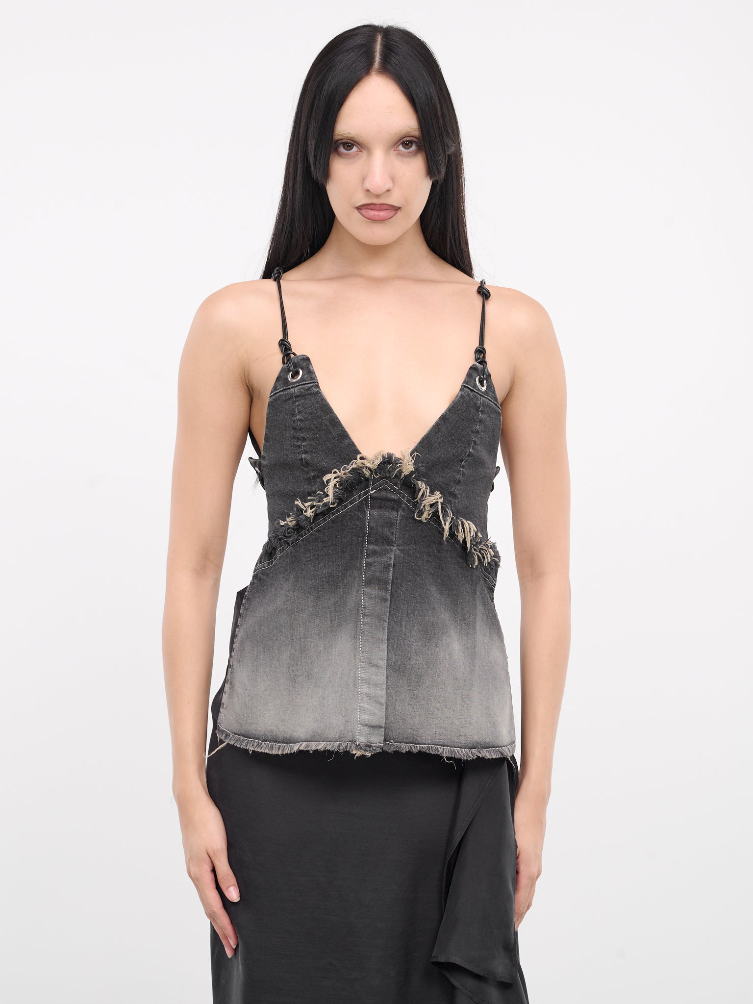 タンクトップ Sheer asymmetry tank BLK ANDREĀDAMO Asymmetric Sheer Tank Top | Black | FARFETCH