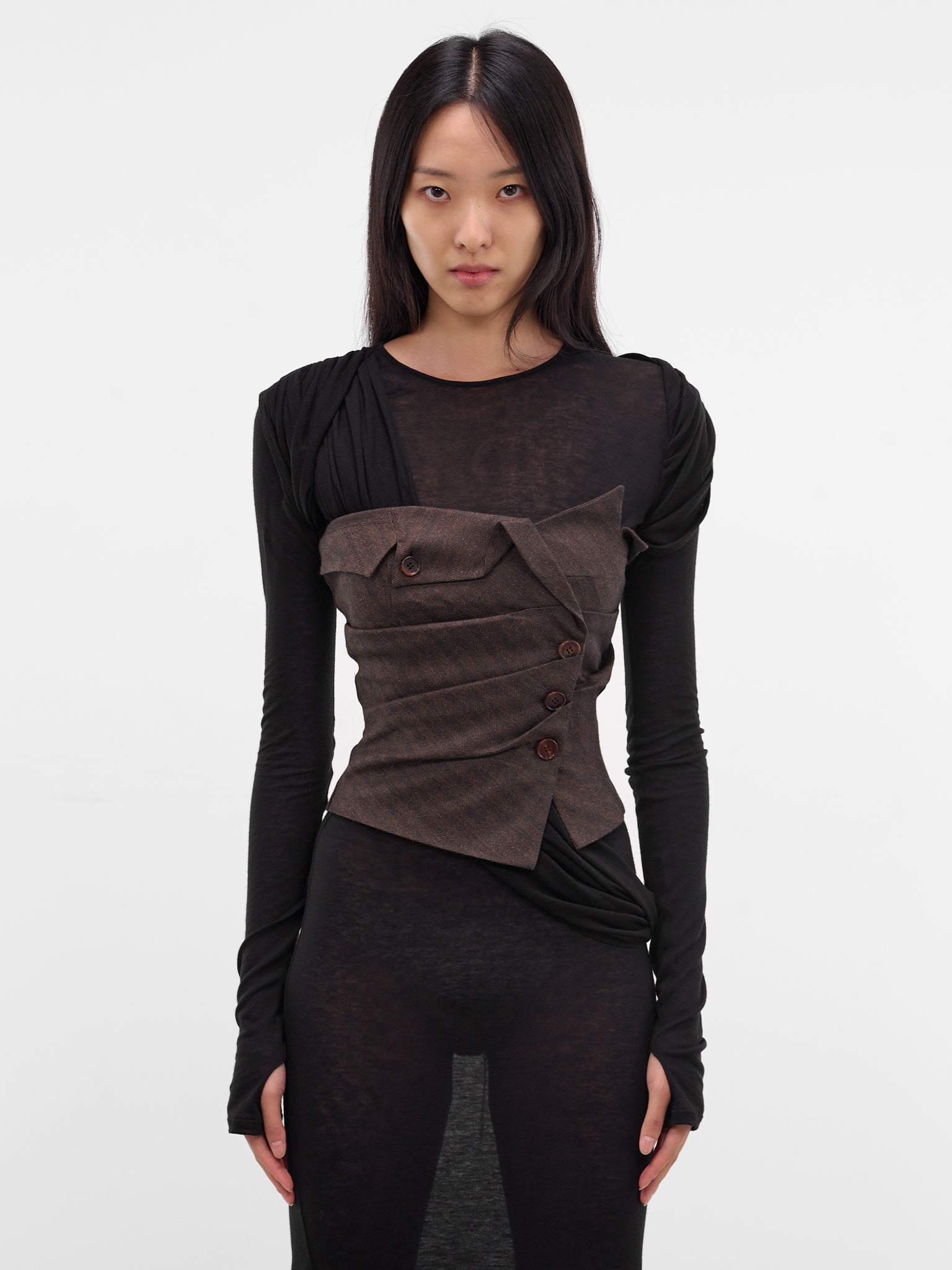 Herringbone Asymmetric Deconstructed Bustier (TP03-BROWN)