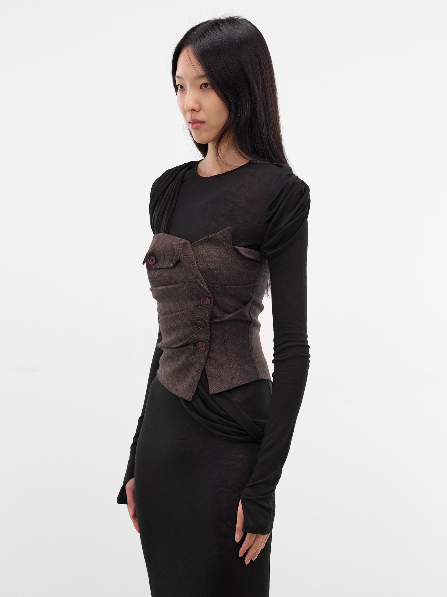 Herringbone Asymmetric Deconstructed Bustier (TP03-BROWN)