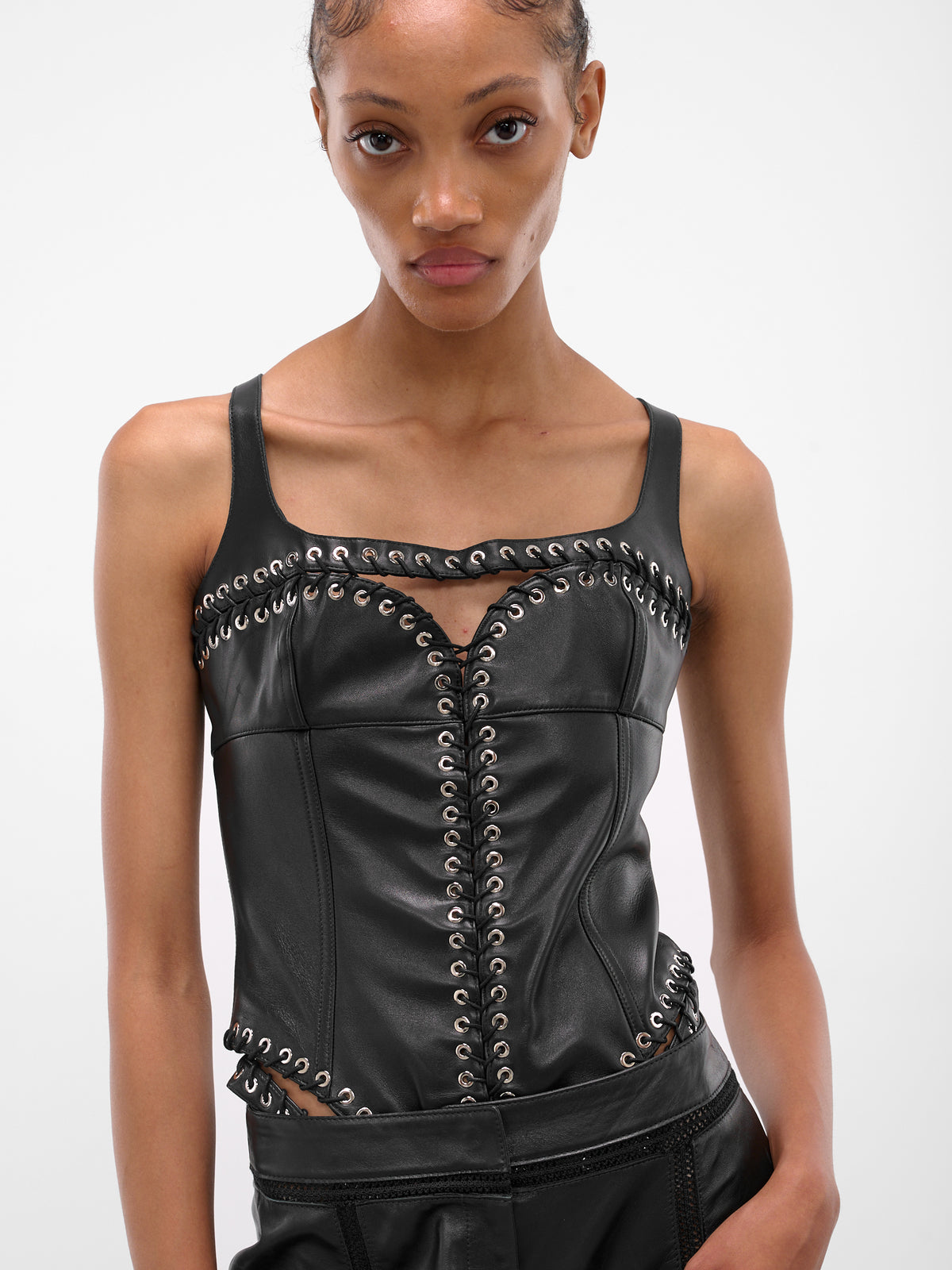 Black Lamb Leather Cher Bodysuit (TP045-W-LEA-BLACK)