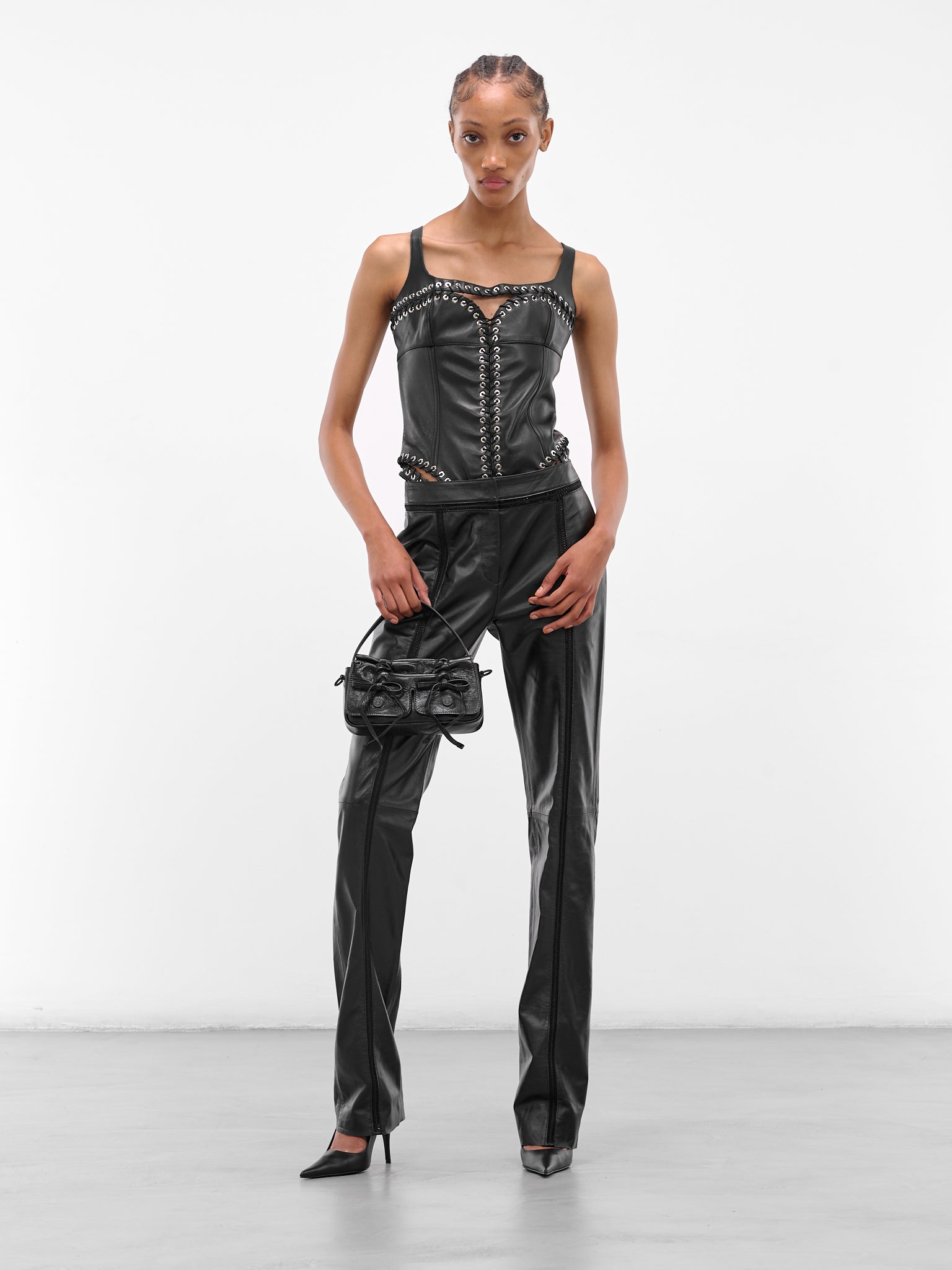 Black Lamb Leather Cher Bodysuit (TP045-W-LEA-BLACK)