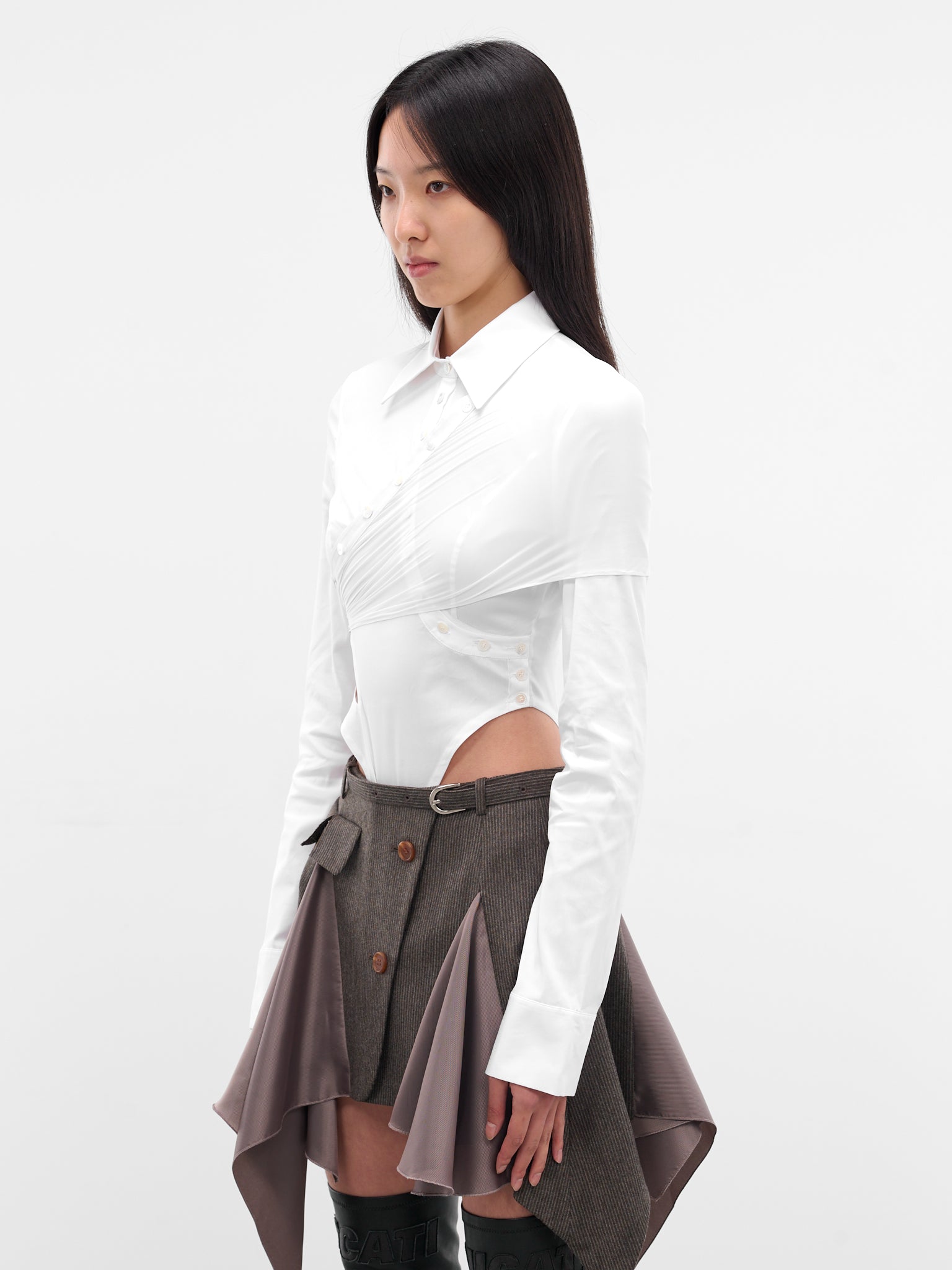 White Cut-Out Layered Capes Bodysuit (TP08-WHITE)