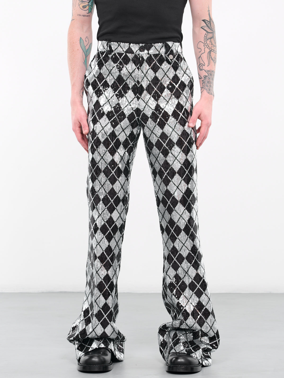 Sequin Plaid Trousers (TR-002-D-BLACK-SILVER)