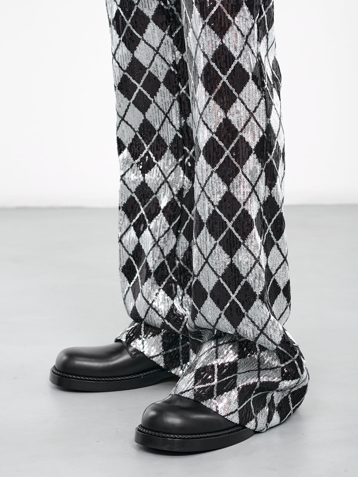 Sequin Plaid Trousers (TR-002-D-BLACK-SILVER)