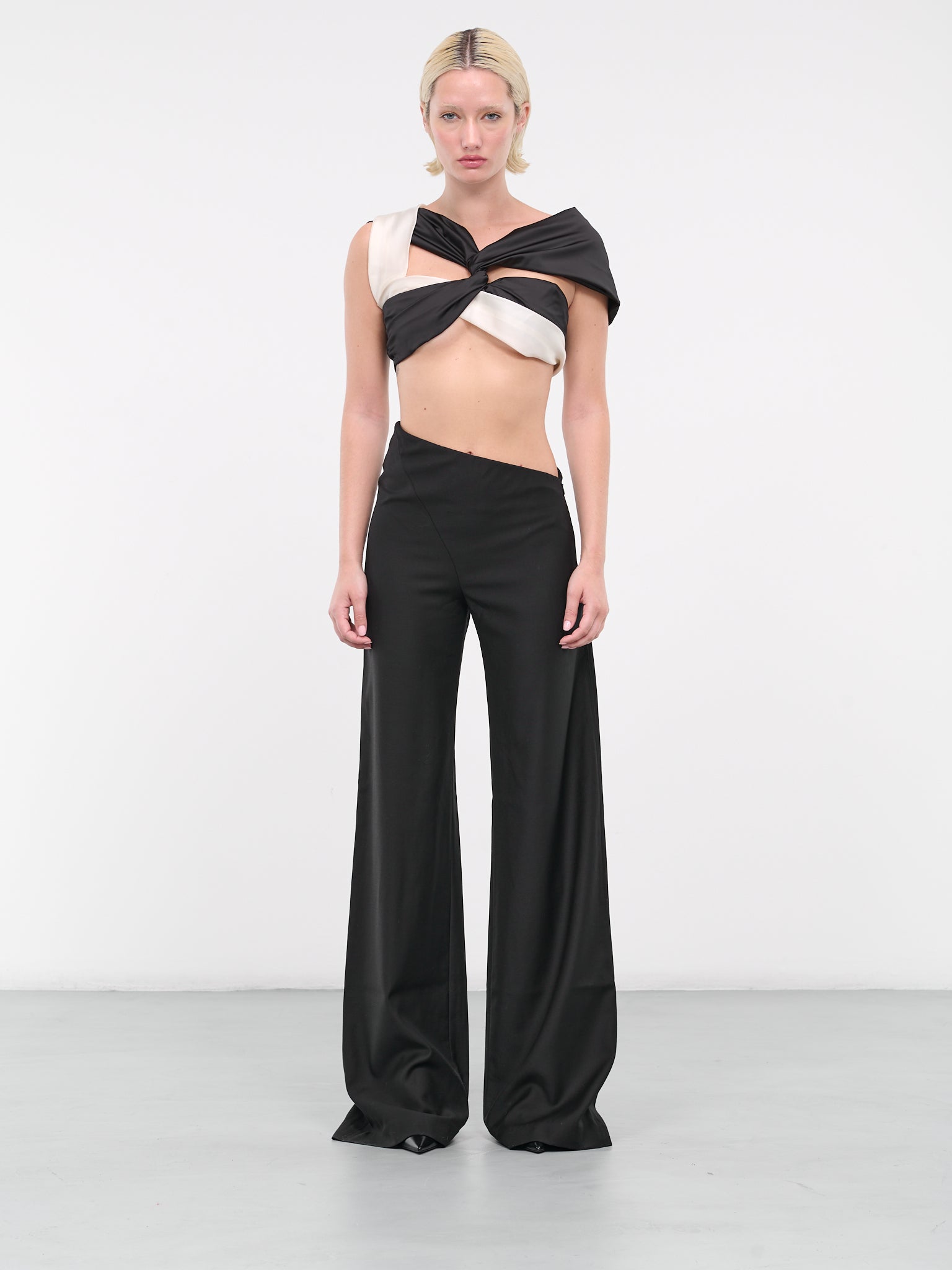 Twisted Draped Silk Top (TO-BW01-WHITE-BLACK)