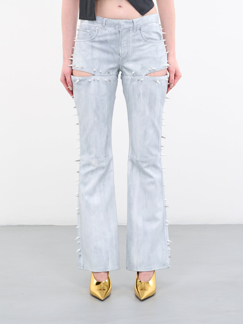 Blue Painted Leather Spike Trousers (TROU000990-LIGHT-BLUE)