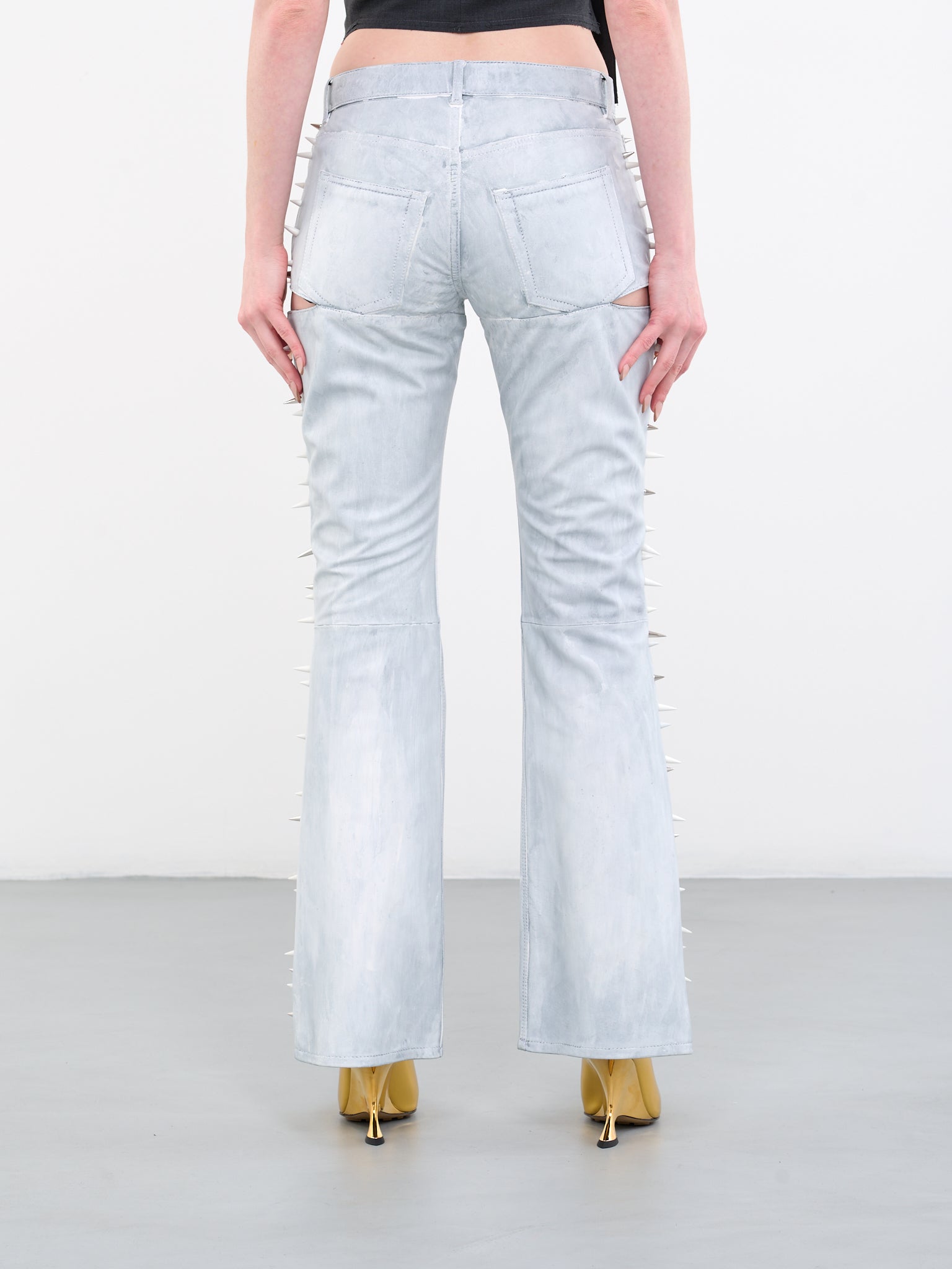 Blue Painted Leather Spike Trousers (TROU000990-LIGHT-BLUE)