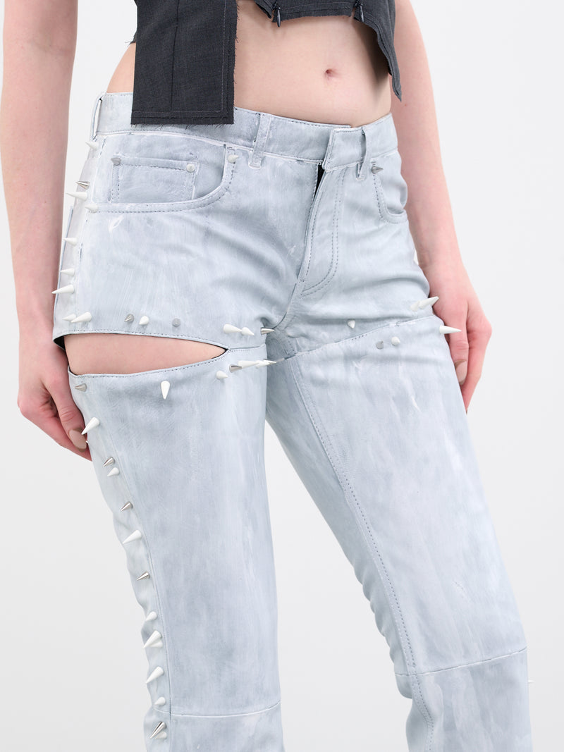 Blue Painted Leather Spike Trousers (TROU000990-LIGHT-BLUE)