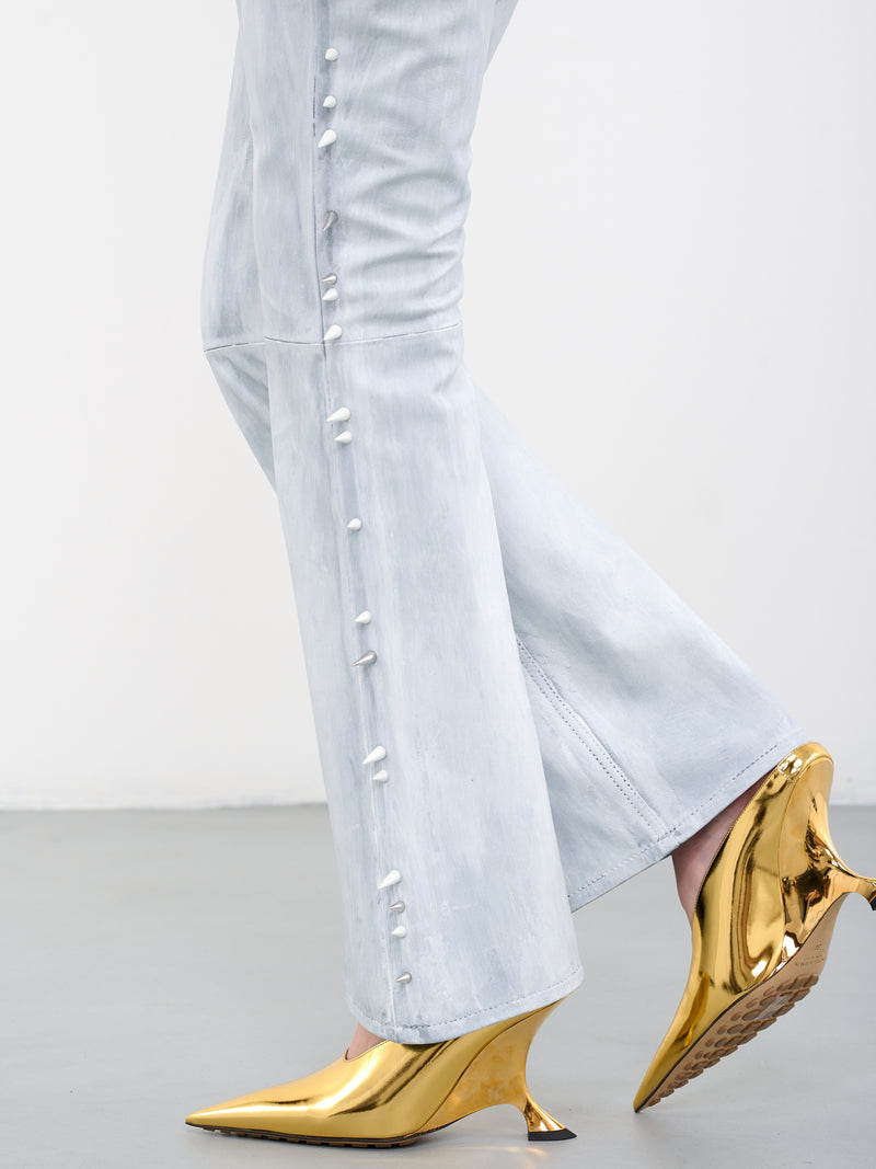Blue Painted Leather Spike Trousers (TROU000990-LIGHT-BLUE)