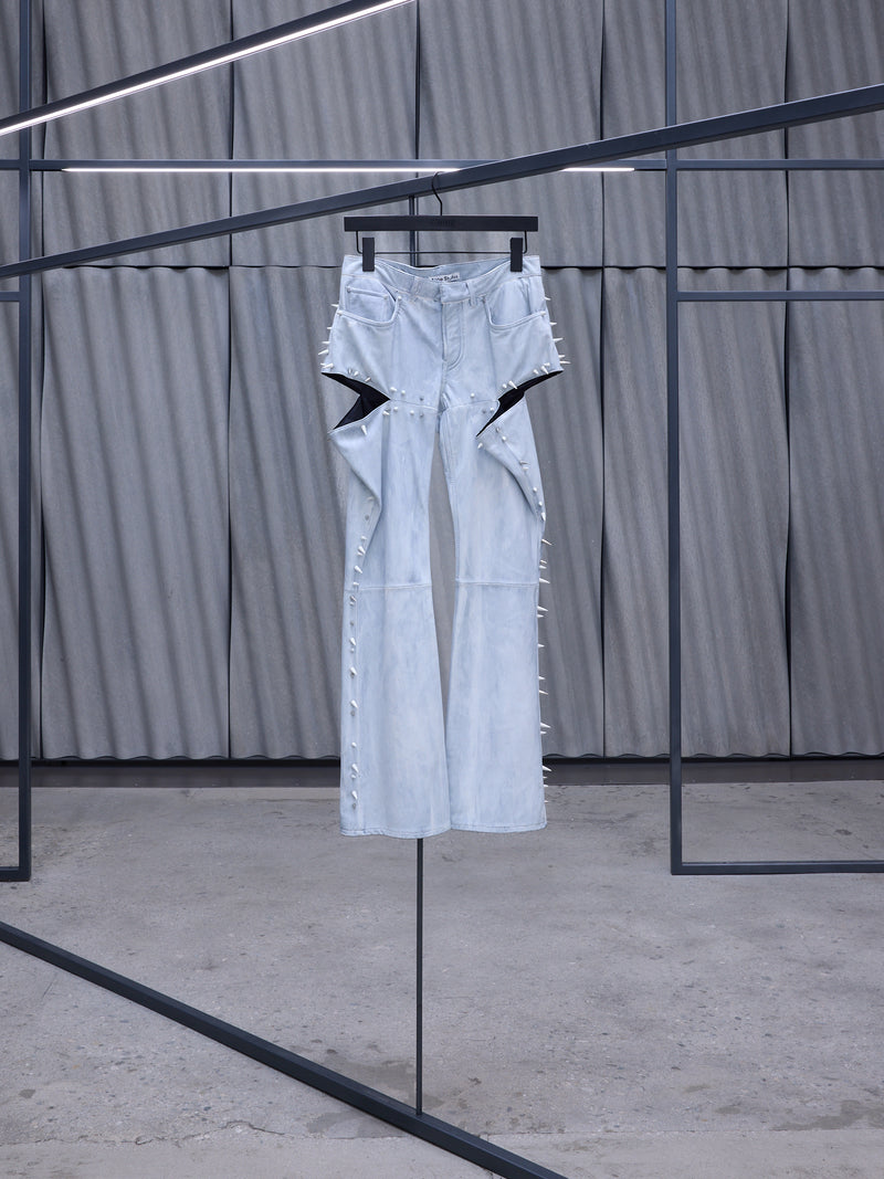 Blue Painted Leather Spike Trousers (TROU000990-LIGHT-BLUE)