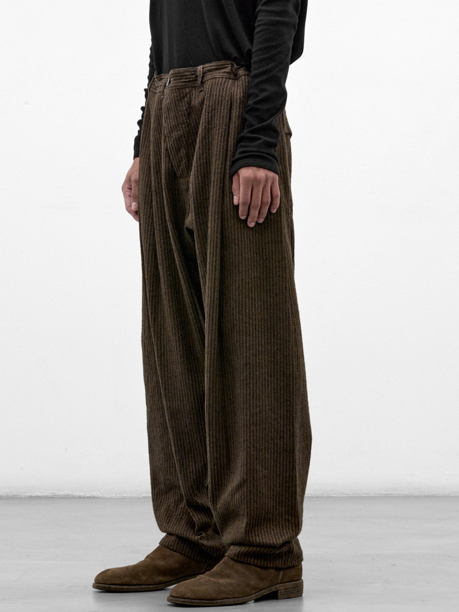 Khaki Striped Hemp Loose Trousers (TROUSERS#92-KHAKI-STRIPED)