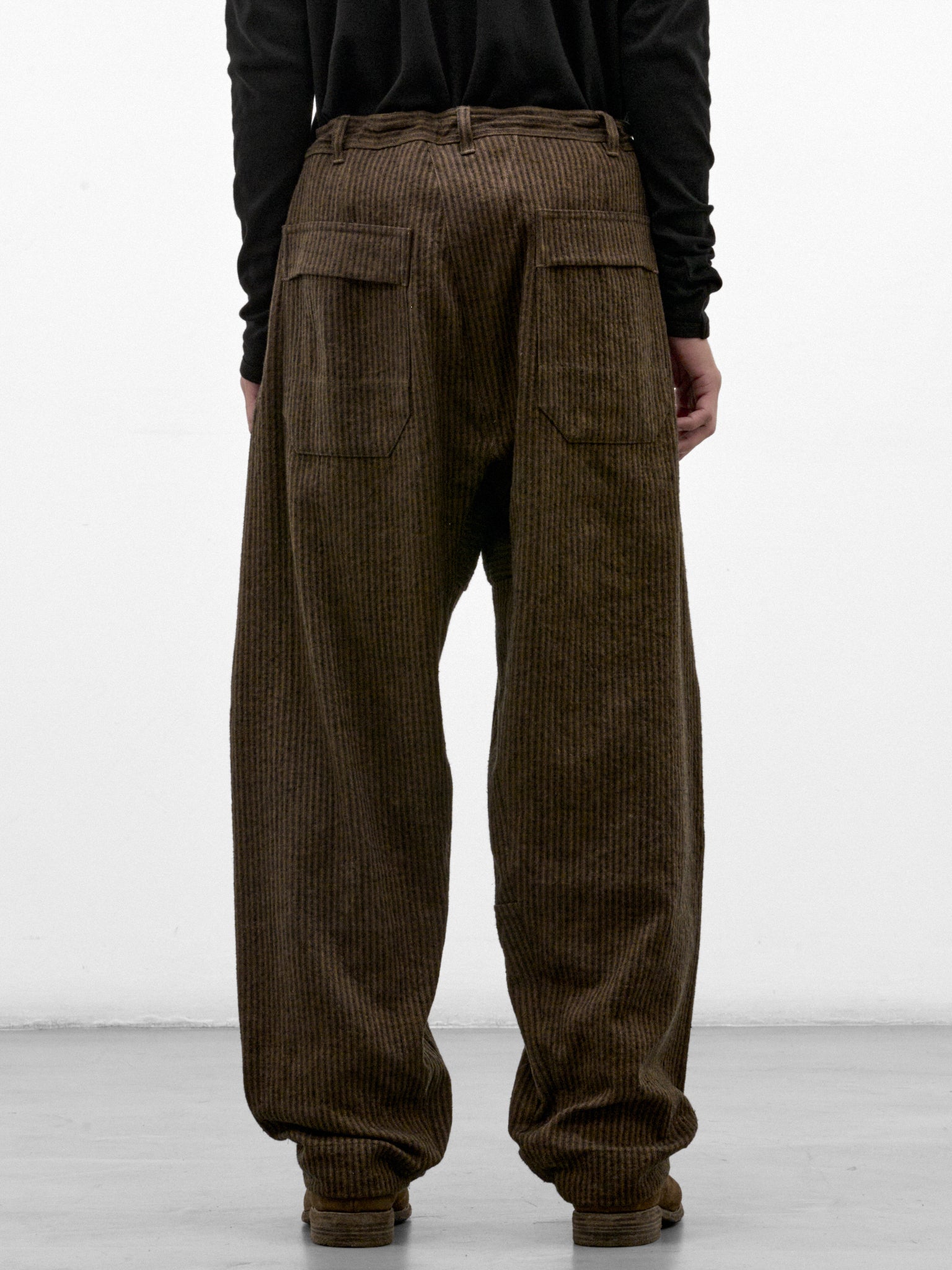 Khaki Striped Hemp Loose Trousers (TROUSERS#92-KHAKI-STRIPED)