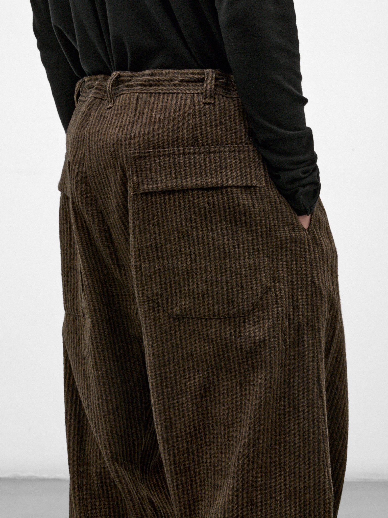 Khaki Striped Hemp Loose Trousers (TROUSERS#92-KHAKI-STRIPED)