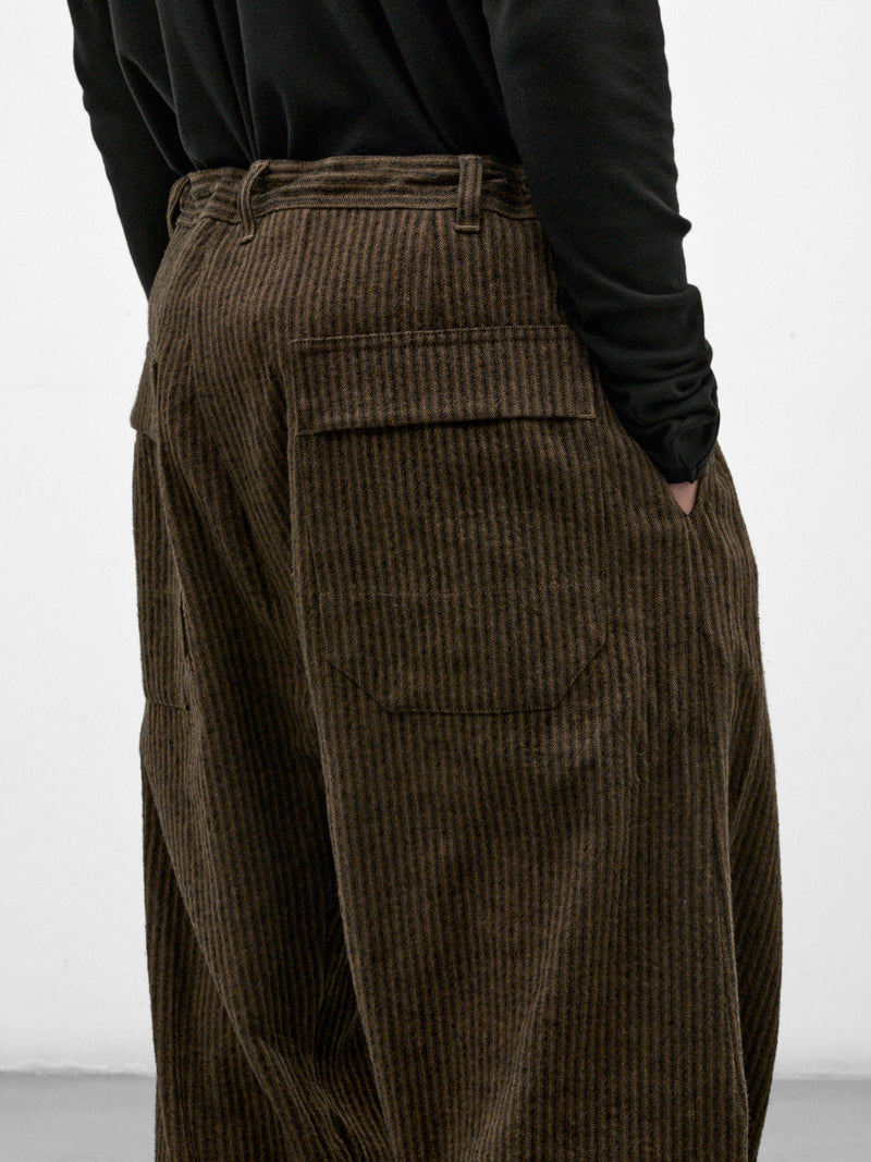 Khaki Striped Hemp Loose Trousers (TROUSERS#92-KHAKI-STRIPED)