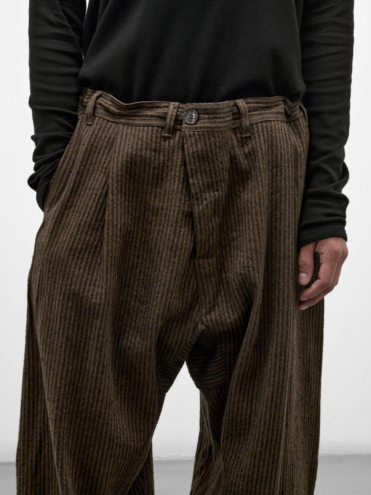 Khaki Striped Hemp Loose Trousers (TROUSERS#92-KHAKI-STRIPED)