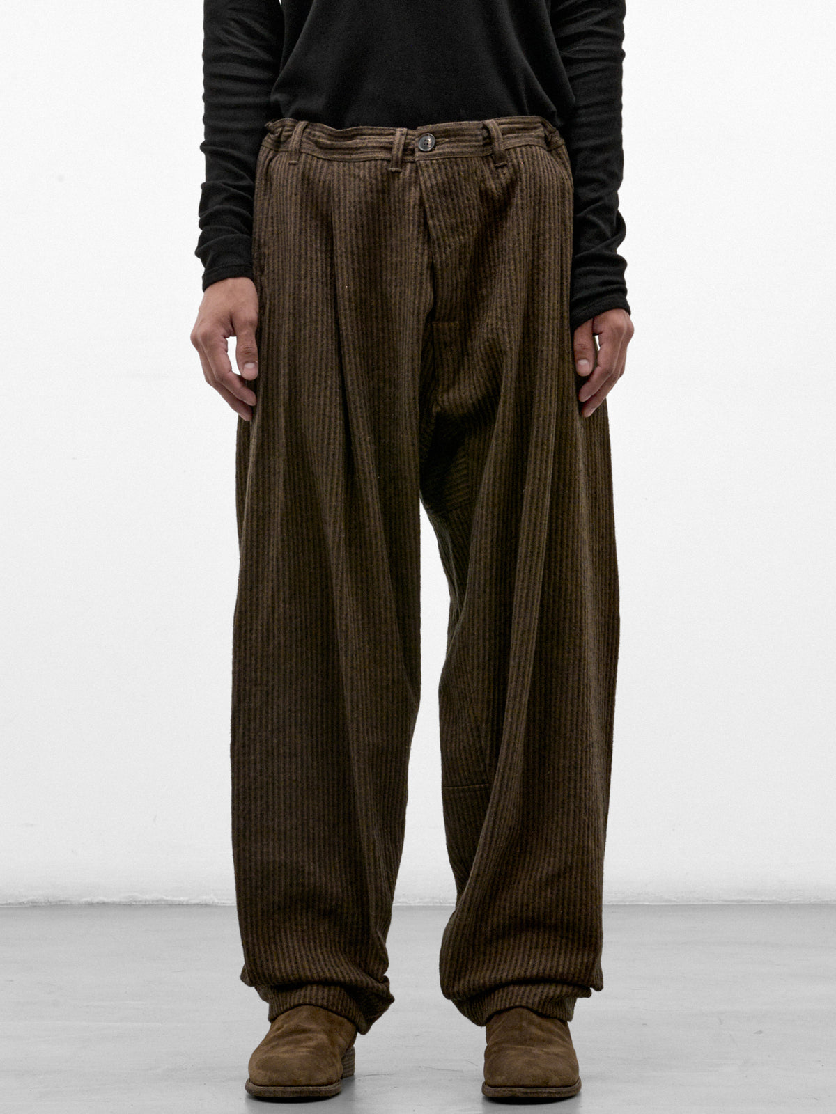 Khaki Striped Hemp Loose Trousers (TROUSERS#92-KHAKI-STRIPED)