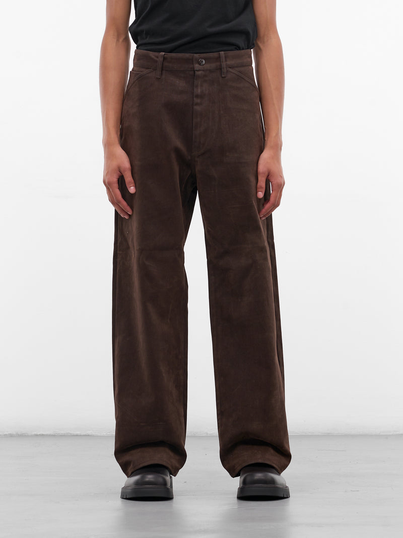 Brown Flocked Denim Wide Trousers (TRS-101-02-BROWN)