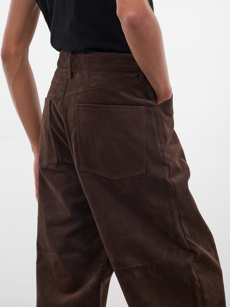 Brown Flocked Denim Wide Trousers (TRS-101-02-BROWN)
